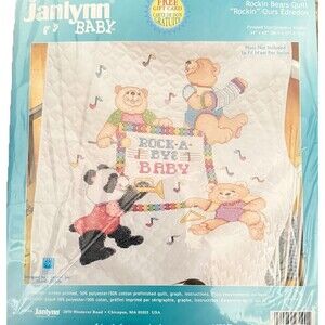 2004 Janlynn cross stitch kit /Rock A Bye Baby Pre quilted Baby Quilt Fabric USA